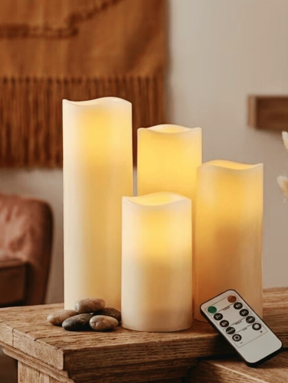 Set Of 4 Battery operated flameless LED pillar candles with Remote Control